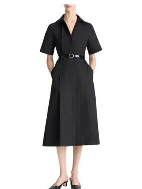Classic Black Shirt Dress with Belt